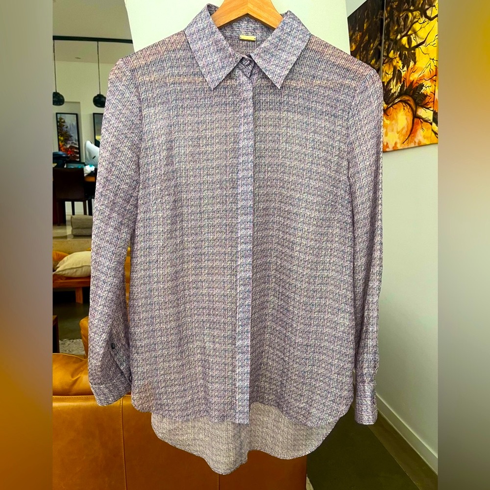 Adam Lippes Silk Metallic Button Front Blouse